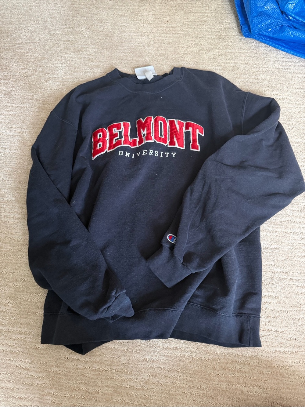 Champion Black Crewneck with Red Belmont University Logo